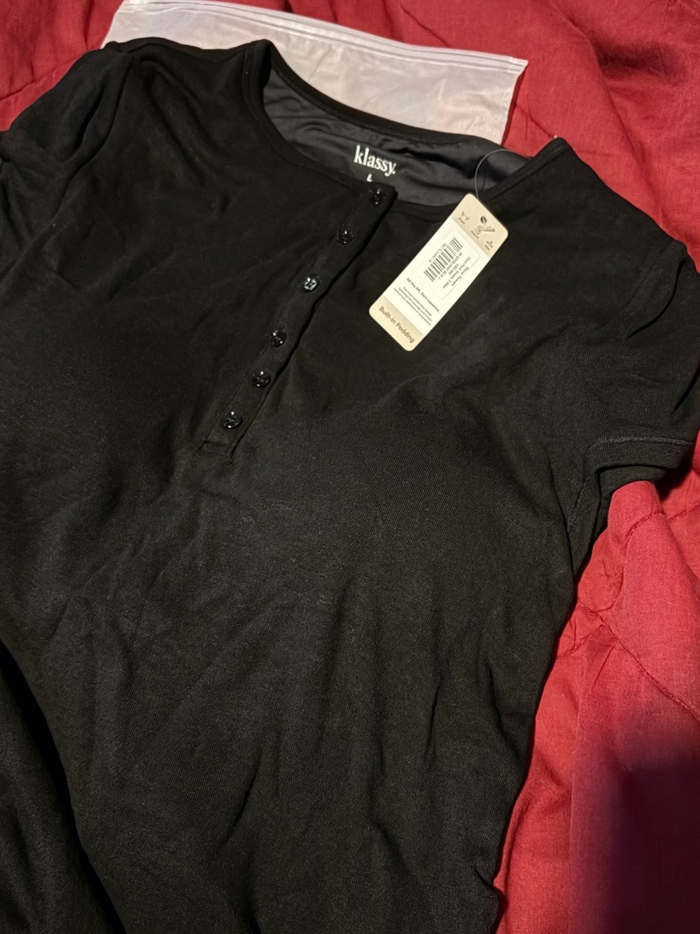 Klassy Network Crew Neck Henley T-Shirt Black Large New